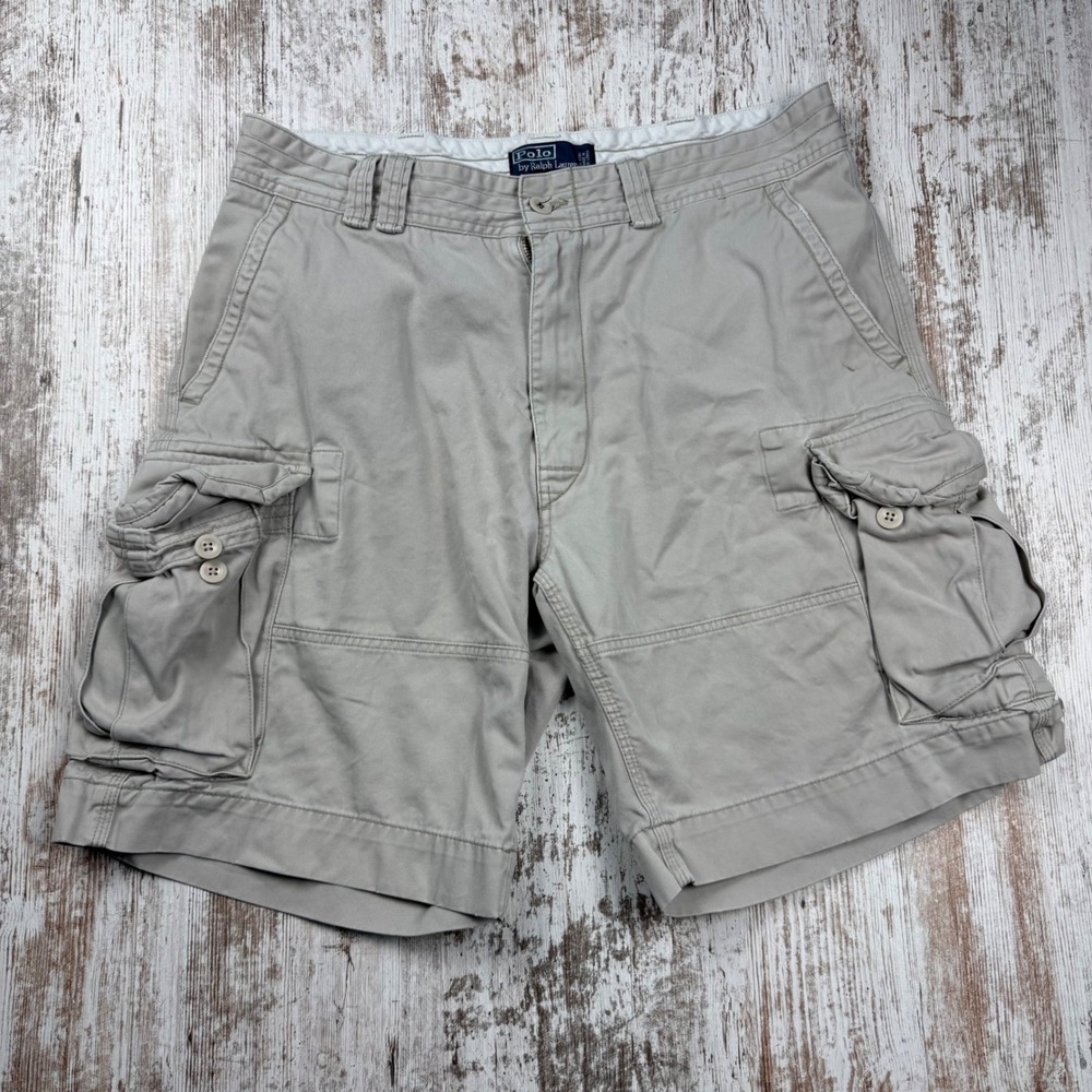 Polo Ralph Lauren Mens Cargo Shorts Khaki Tan Cotton Military Size 35 Utility